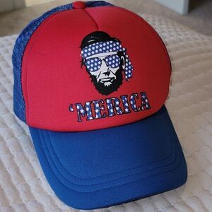 'Merica Abe Lincoln Mesh Adjustable Snapback Trucker Hat ☆ Red & Blue NWOT